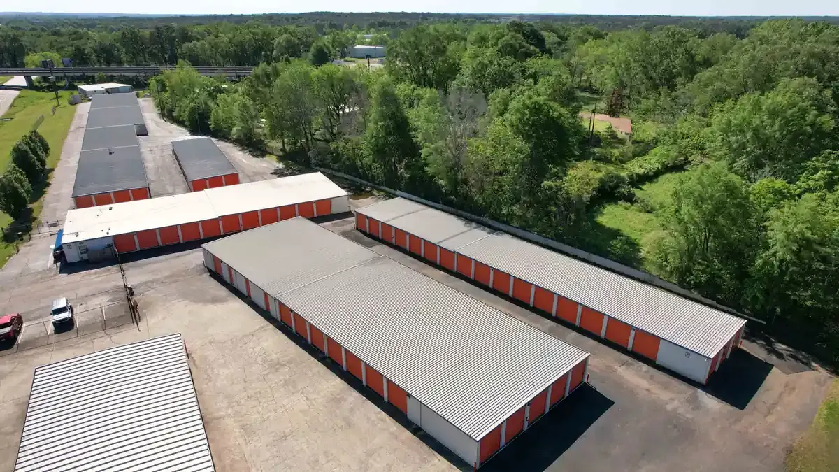 drone image of storage units